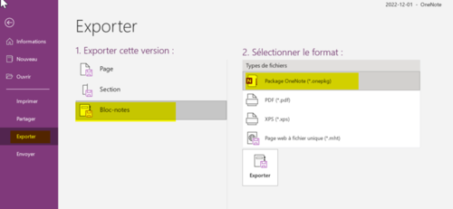 Exporter le package de OneNote .png